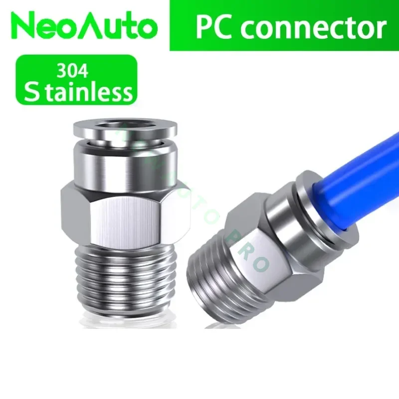 Pneumatic Fittings PC Connector Male Thread BSPT 1/8 1/4 3/8 1/2 Quick Release Coupling 304 Stainless Steel Air Hose Fitting