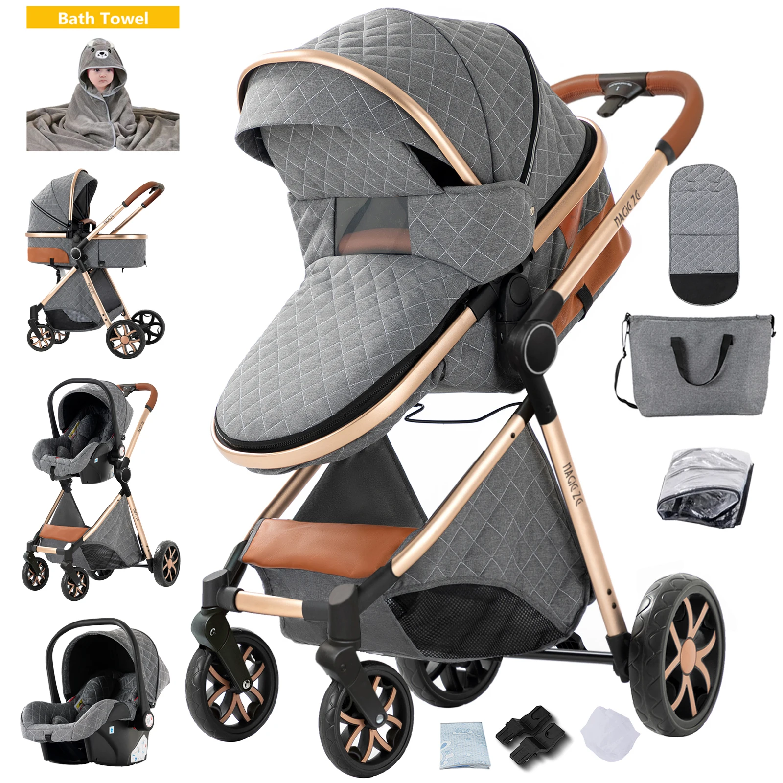 Lichtgewicht vierwielige kinderwagen babyproducten kinderwagen lichtgewicht 3-in-1 kinderwagen babywagen voor pasgeborenen