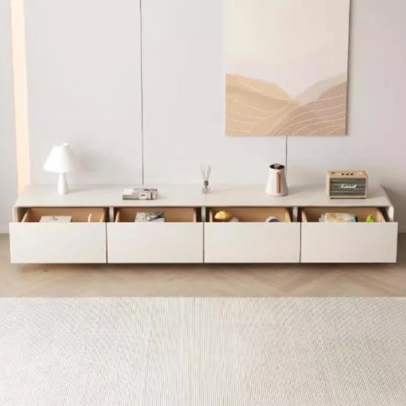 Customized TV Cabinet 220x40x35cm, Cream White, 4 Drawers