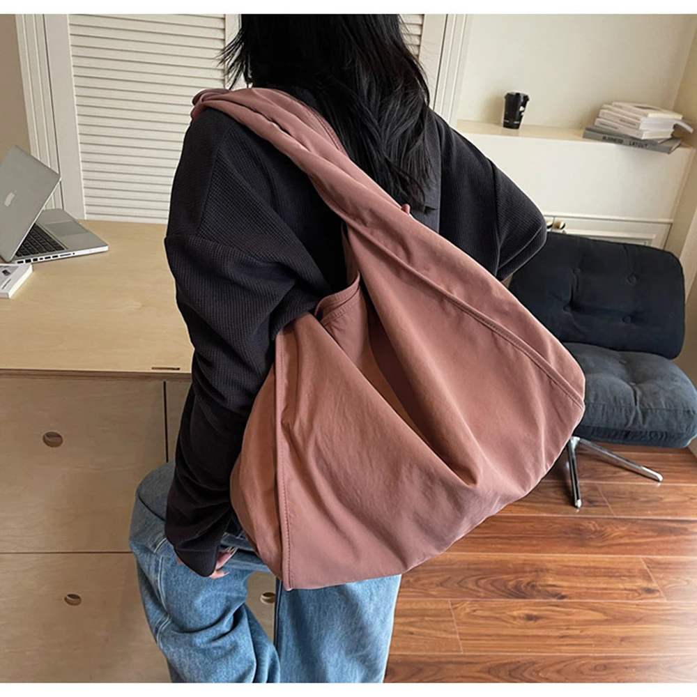 

Women's Japanese Minimalist Washed Canvas Handbag Large Capacity Retro Underarm Bag College Students Travel Single Shoulder Bags