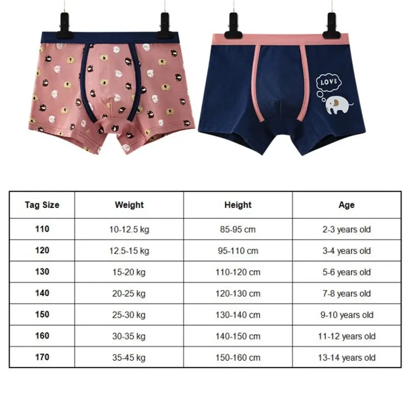 Boxer azul marinho para meninos, Roupa interior infantil, cuecas descascadas, roupas para meninos, 4 peças por lote