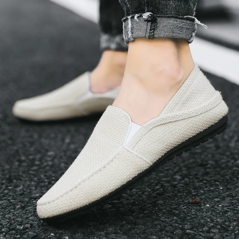 Shoes Mens Flats Cotton Fabric Loafers Casual Breathable Summer Shoe Fashion Slip On 39 To 49 Large Size Walking Outdoor Indoor