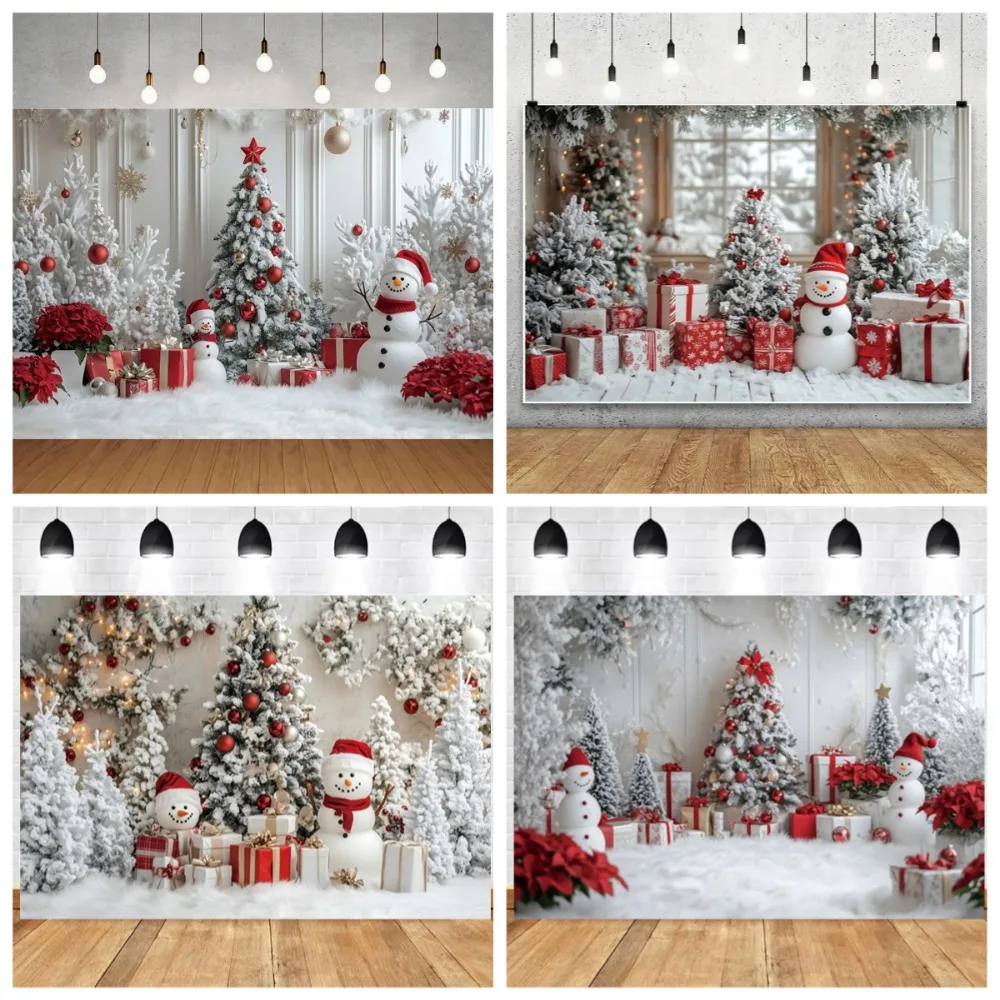 

Winter Christmas Snowman Photography Background, Christmas Tree Bell Children Family New Year's Eve Party Photography Background