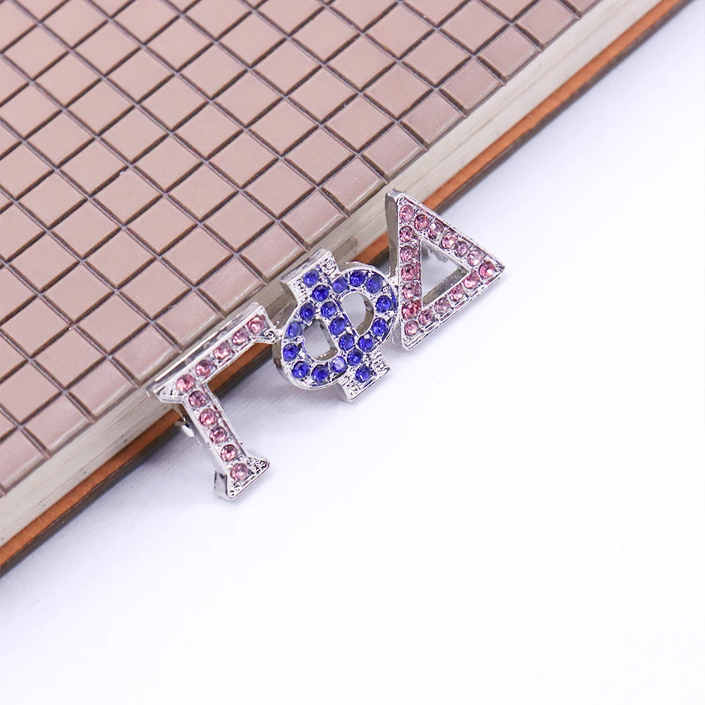 Metal Sparking Rhinestone Social Club 1943 Sorority Sign Greek Letter Gamma Phi Delta Broach Pin Jewelry