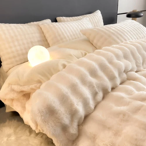 WOSTAR 푹신한 토끼 봉제 이불 커버, 따뜻한 겨울 산호 양털 커플, 럭셔리 더블 침대, 퀸 킹 사이즈, 220x240cm, 1 개  Best5
