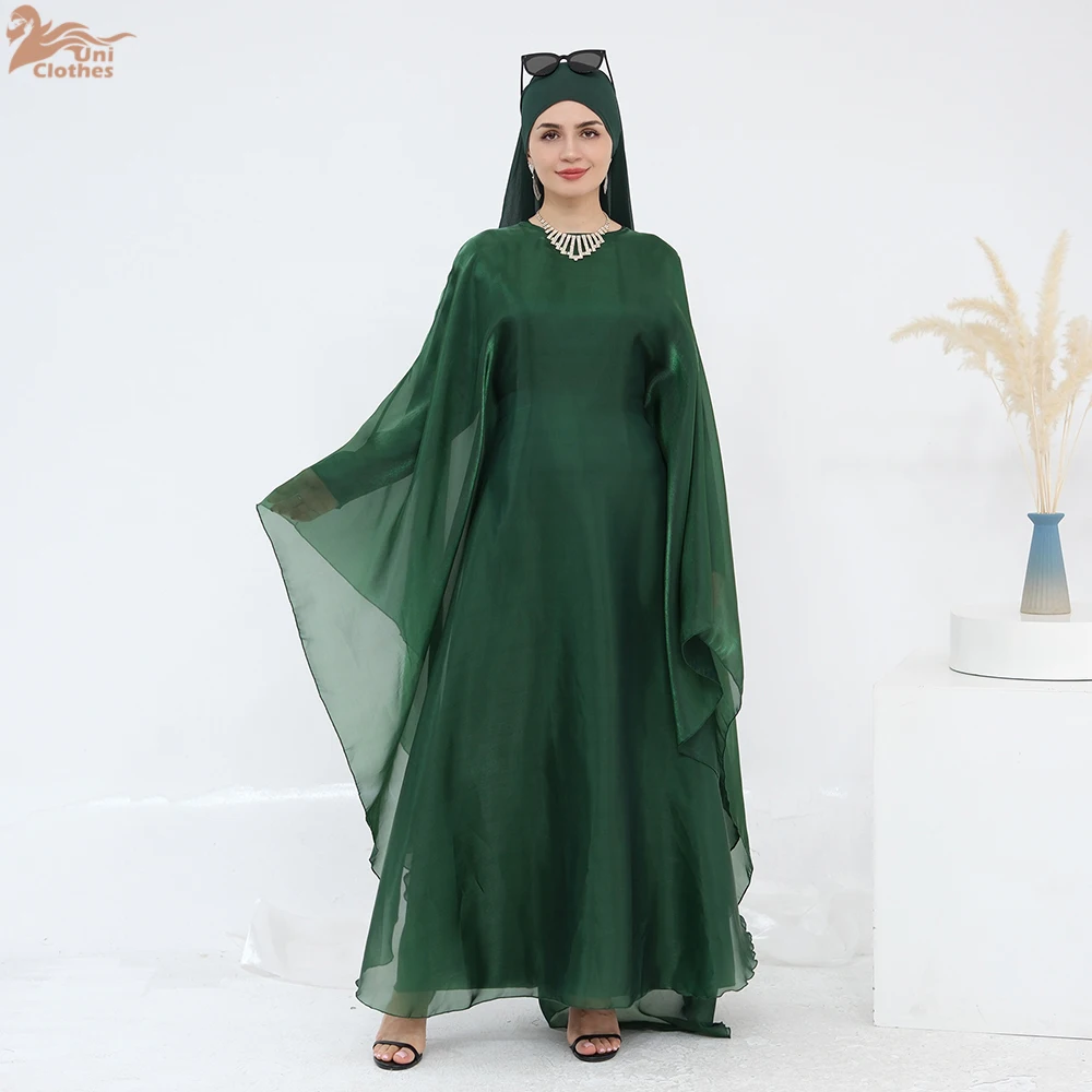 Set di abbigliamento musulmano in tre pezzi mediorientale per donna Abito Abaya Hijab in raso Ramadan con abito caftano turco islamico interno