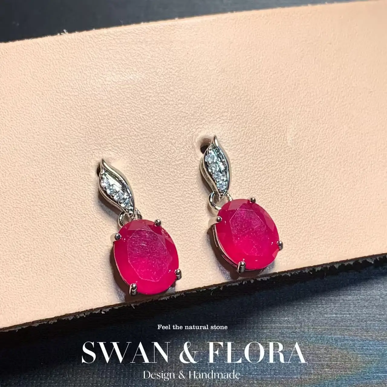 BIG Oval Natural Ruby Earrings COPPER Stud Earring Luxury For Women Cute Gift Fine Jewelry