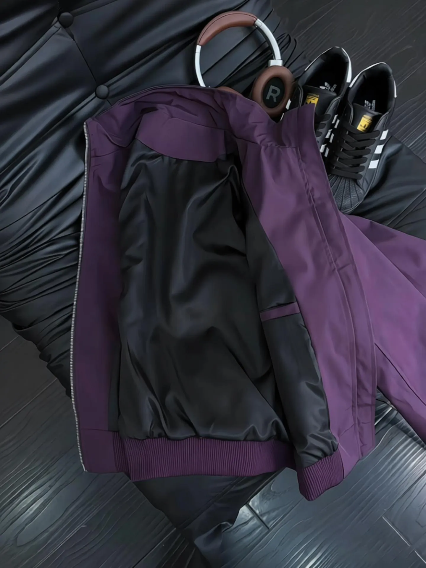 Purple Plum Bomber Jacket Men's Spring Autumn Shoulder Three-proof Baseball Outfit American Splice Polyester Fiber Zipper Clo...