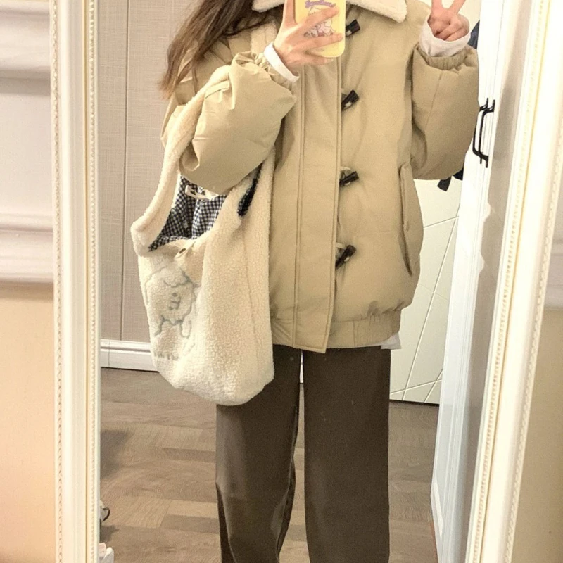 

Lamb plush coat women's winter new loose lapel jacket piled thickened cotton-padded clothes