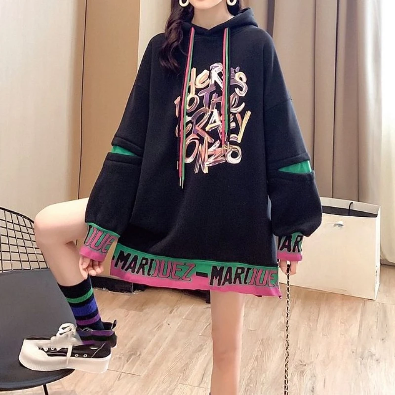 Off White Cute Long Female Clothes Sweatshirts for Women Kawaii Purple Graphic Tops Y2k Japanese Streetwear Thick High Quality E