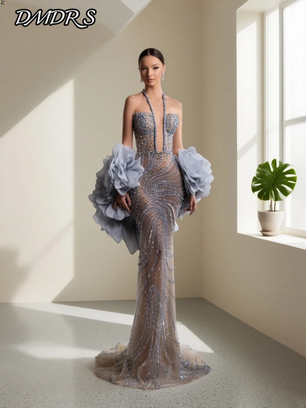 

Sexy Halter-Neck Evening Dress 2026 Exquisite Crystal Beaded Party Gown Stylish Cape-Free Floor-Length Party Dresses فساتي