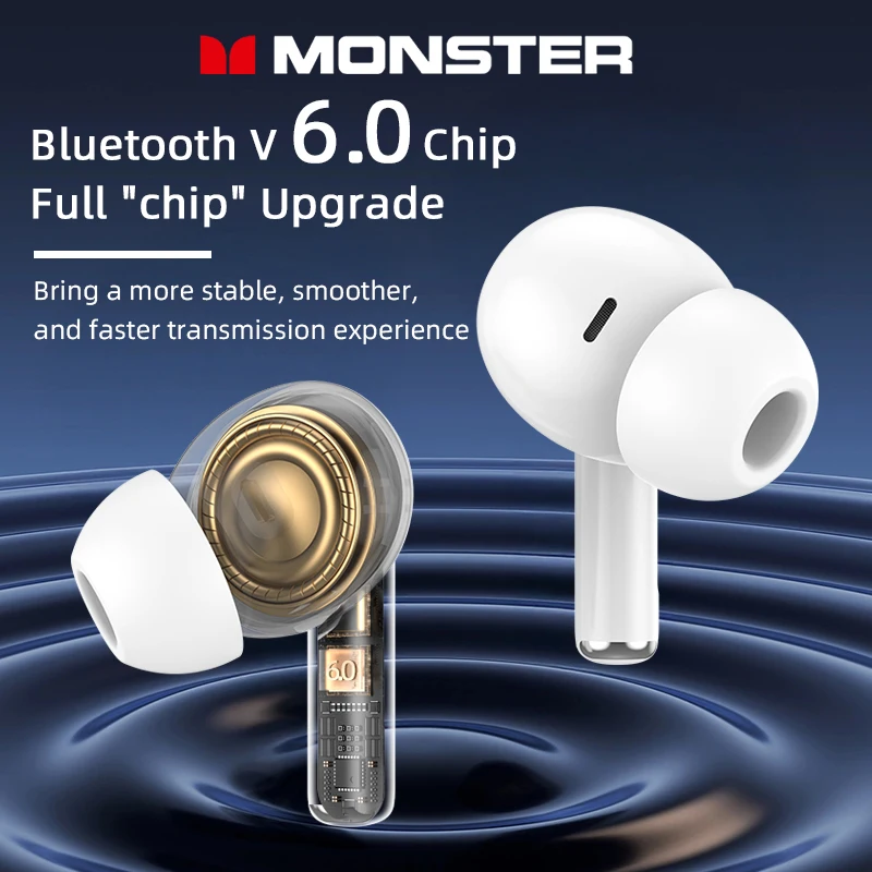 Monster MQT39 سماعة لاسلكية تعمل بالبلوتوث 6.0 سماعات TWS Hifi سماعات رأس ستيريو للحد من الضوضاء سماعات أذن للألعاب سماعة رأس رياضية مع ميكروفون