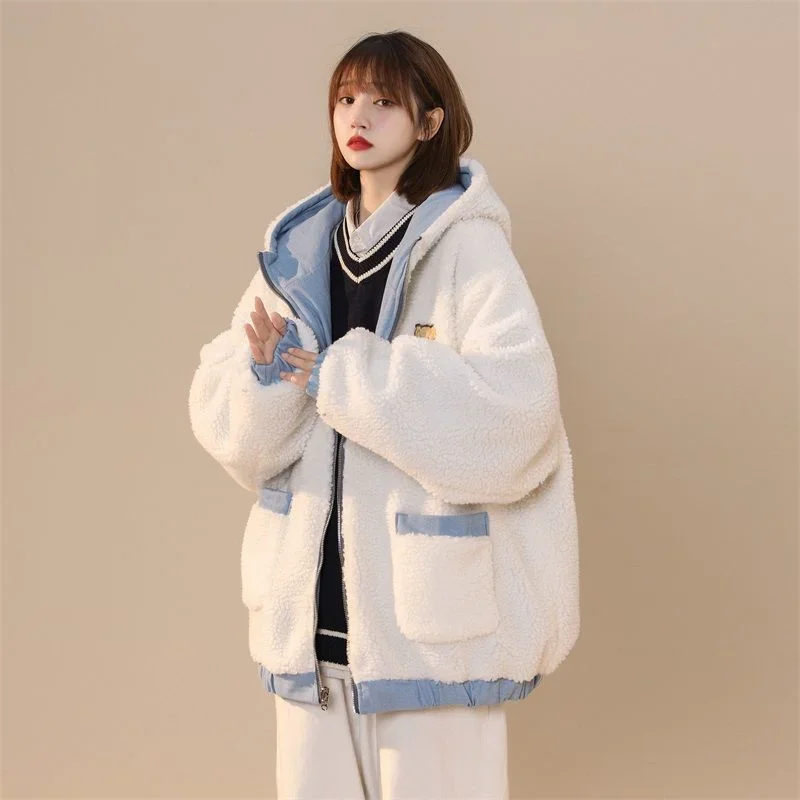 

Winter New Two Sided Cotton Dress Women Design Sense Fashion Warmth Plush Thickened Lamb Wool Cotton Coat Winter Jacket Women