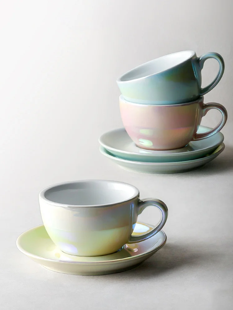 Ceramic Coffee Cup Saucer 280ML Latte Expresso Handmade Drinkware 3 Colors Simple Style Cafe Shop Porcelain Creative Mugs