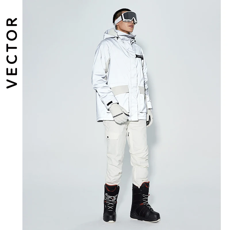 Vector Heren Warme Skipak Set Skibroek Met Capuchon Waterdichte Winddichte Reflecterende Ski Snowboard Jas Broek Outdoor Kleding