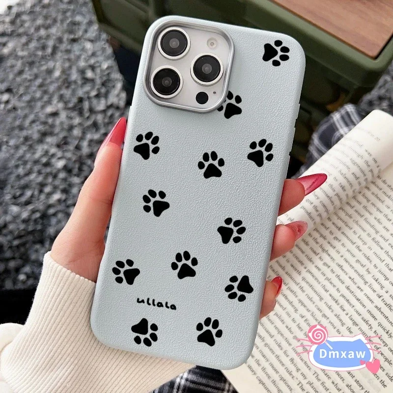 For Samsung Galaxy A55 A35 A25 A54 A34 A24 A73 A53 A33 A23 M13 M23 F23 Phone Caser Paw Prints Leather Cute Simple Cartoon Cover