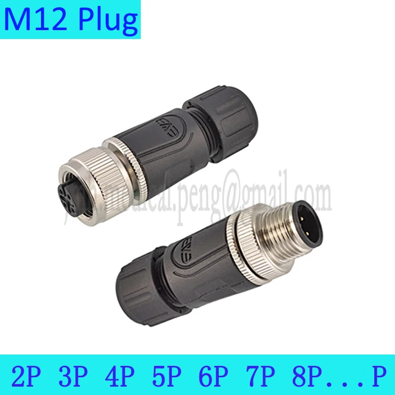 

M12 Plastic Waterproof IP67 Move Male Female Plug Aviation Connector 2 3 4 5 6 8 12 17P Industrial Adapter Apply To 4-7mm Cable