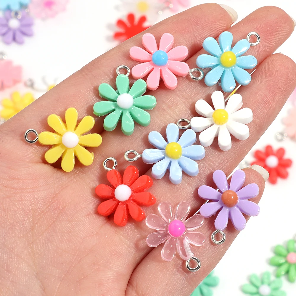 10pcs 16x20mm Cute Mini Resin Charm Bright Surface DaisyFlower Pendant for DIY Crafts Ornament Decoration Handmade Accessories