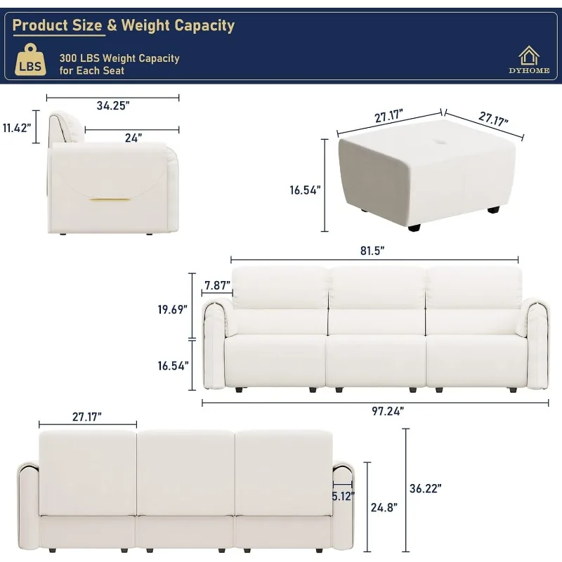 Modular Sectional Sofa Couch, 3 Seater L-Shaped Sofa with Ottoman, Microfiber Modern Couch with High Backrest, Lumbar Support