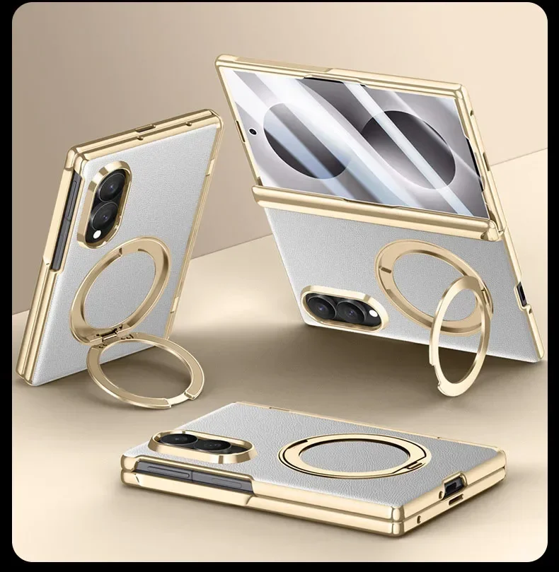 For Samsung Galaxy Z Fold 8 Case Luxury PU Leather Ring Stand Magnetic wireless charging Protect Back Cover For Z Fold 8 Ultra