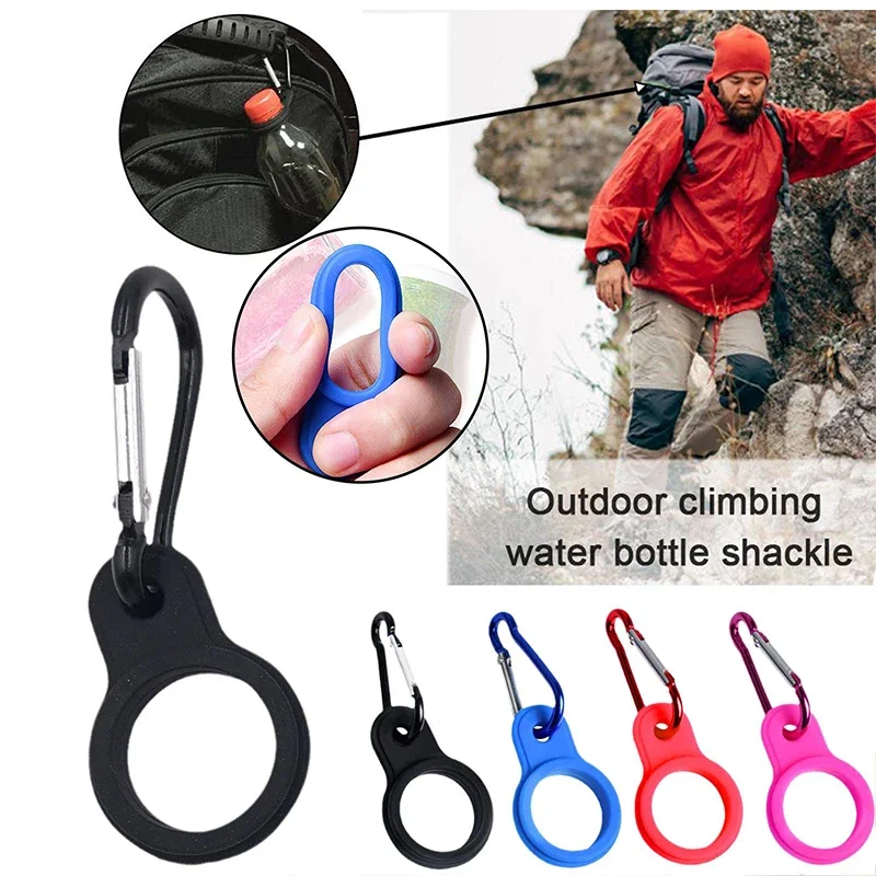 1PC High Quality Aluminum Sports Kettle Buckle Outdoor Carabiner Water Bottle Holder Rubber Buckles Hook Camping Hiking Tool