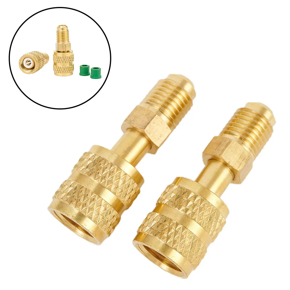 2pcs Brass R410a Adapters Female 5/16\" SAE Male 1/4\" SAE For R22 Adapter Connection Adapter Part Tool