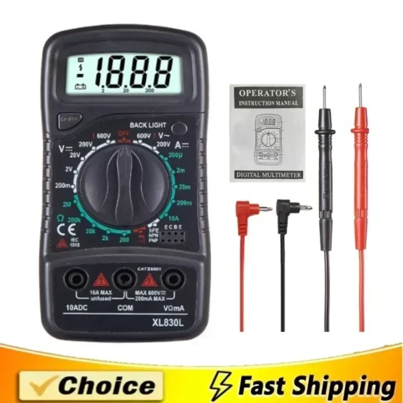 XL830L Handheld Digital Multimeter LCD Backlight Portable AC/DC Ammeter Voltmeter Ohm Voltage Tester Meter  Buzzer instrument