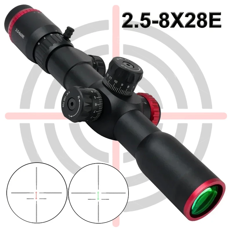 

Tactical 2.5-8x28E FFP Sniper Gear Scopes Green Red Illuminated Adjustable Riflescope Optical Airsoft Sight Hunting Rifle Scope