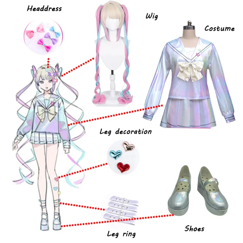 Anime Hololive NEEDY GIRL OVERDOSE KAngel Cosplay Costume Angel-chan Beautiful Laser JK Sailor Suit Halloween RZ9585