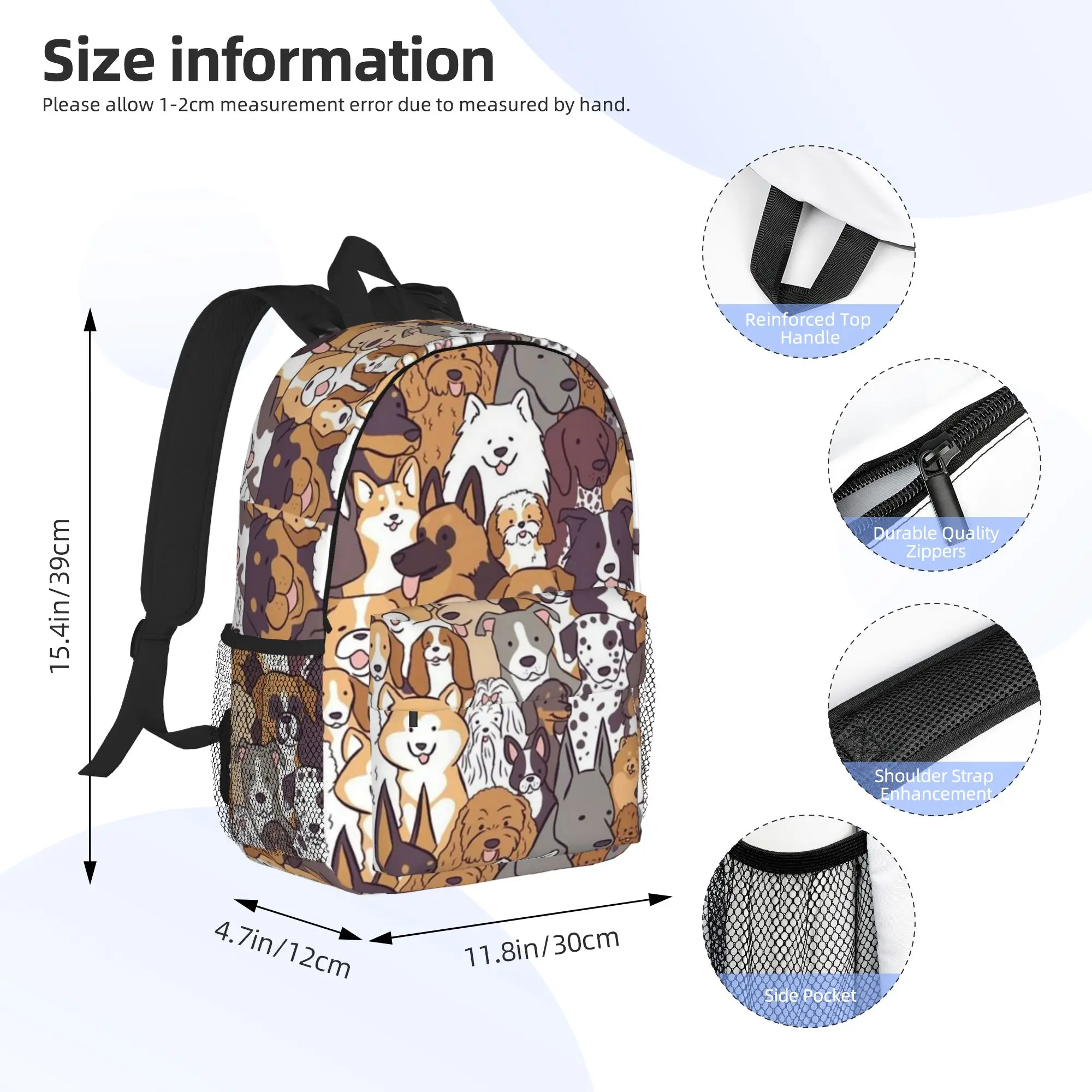 Various Small Dog Patterns Backpack Hot Sale Daypack Large Capacity Boys Girls BookBag Shoulder Bags for Men Women School Bag