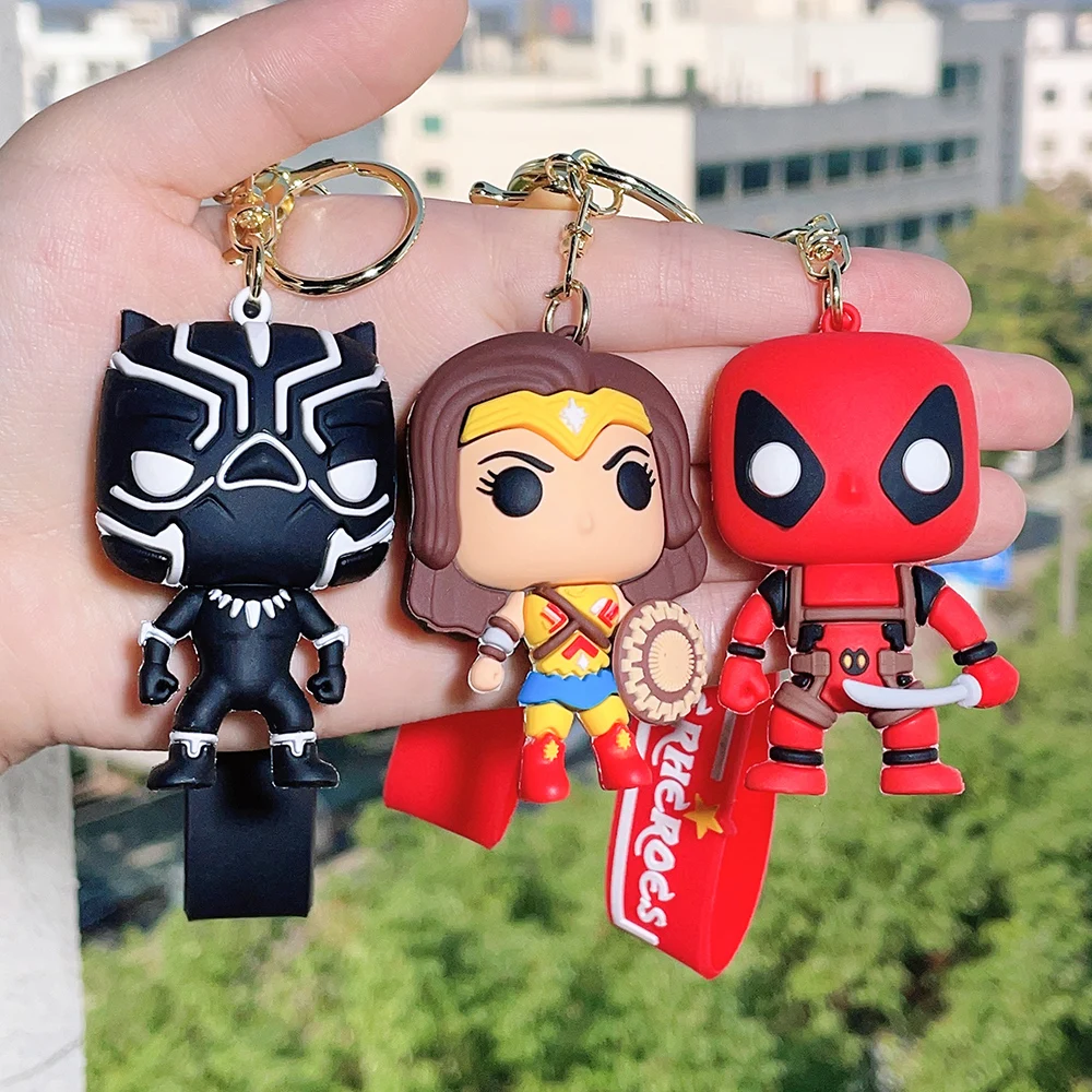 Cartoon Marvel Superheroes Silicone Keychains Cute Avengers Pendant Keyholder for Bag Black Panther Spiderman Keyrings Jewelry