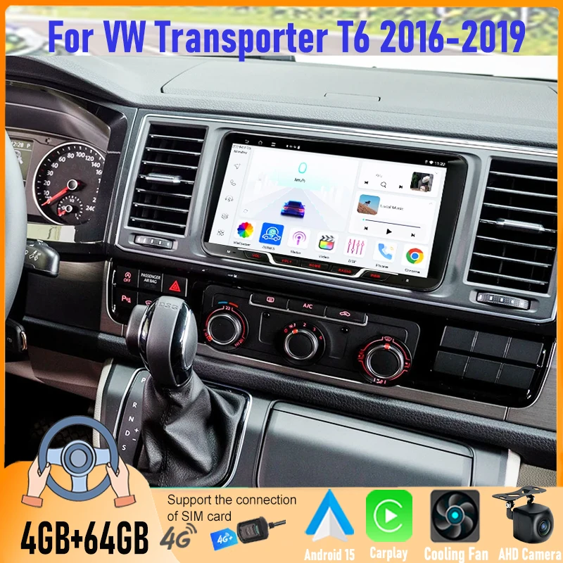 

9'' 4+64GB For VW Transporter T6 2016-2019 Car Radio Wireless Carplay Android 15 Auto Head Unit FM GPS Canbus