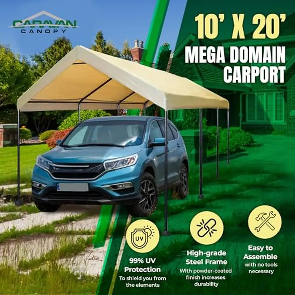 20x10 Canopy Carport with Waterproof Top Durable Steel Frame Compression Lock System Easy Assembly Versatile Use Ideal Vehicles