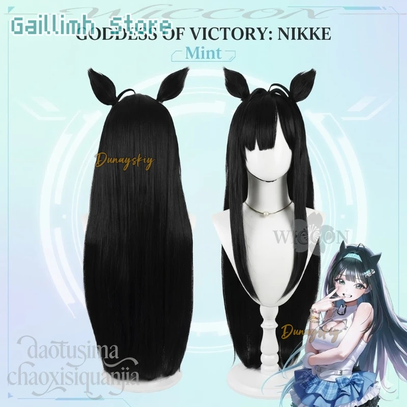 Game Cosplay Mint Black Beautiful Long Straight Hair Synthetic Hair Furry Furrsuit Cat Earwear Idol Fashion 