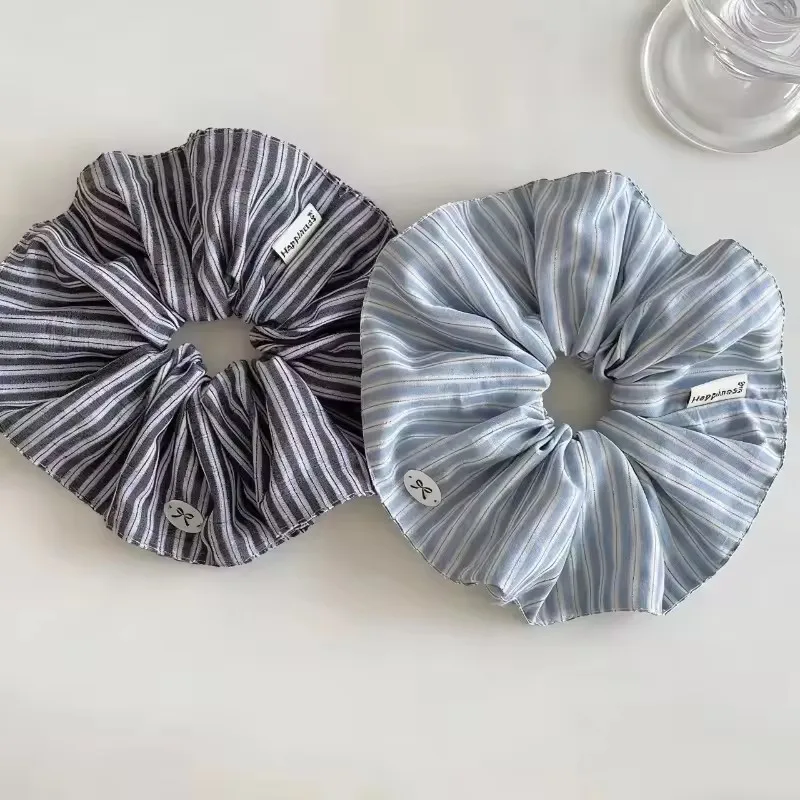 Korean Style Small Fresh Blue Striped Large Intestine Headband Niche Lazy Style Low Ponytail Headband Women's Hair Accessory view 3