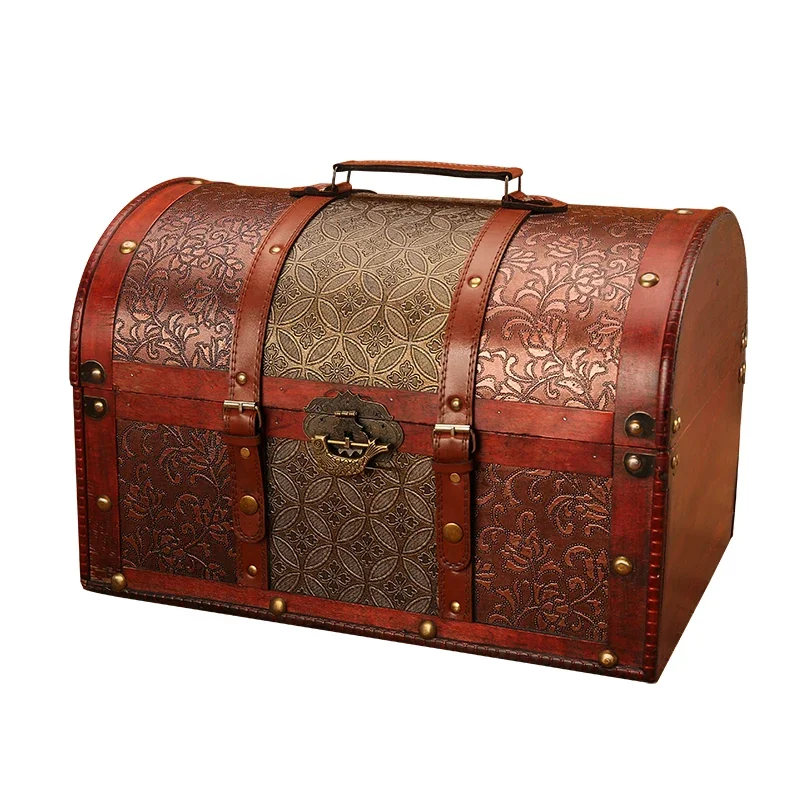 Imagem -04 - Grande Capacidade Treasure Chest Caixa de Armazenamento Portátil Flip Madeira Maciça Vintage sem Senha Decoração Desktop Escuro Organizando Armazenamento