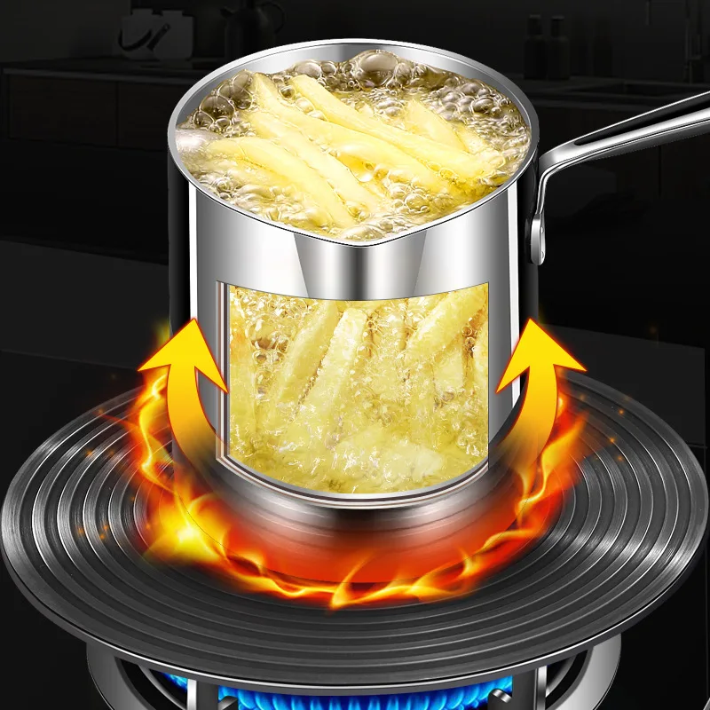 Deep-fried household 304 stainless steel kitchen oil-saving mini fryer tempura with filter screen deep-fried small deep pan