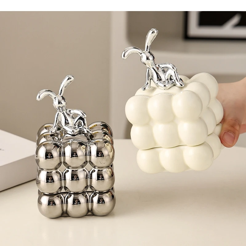 Cute Rabbit Toothpick Box Ceramic Cotton Stick Storage Dining Table Decoration Crafts Home Kitchen Art