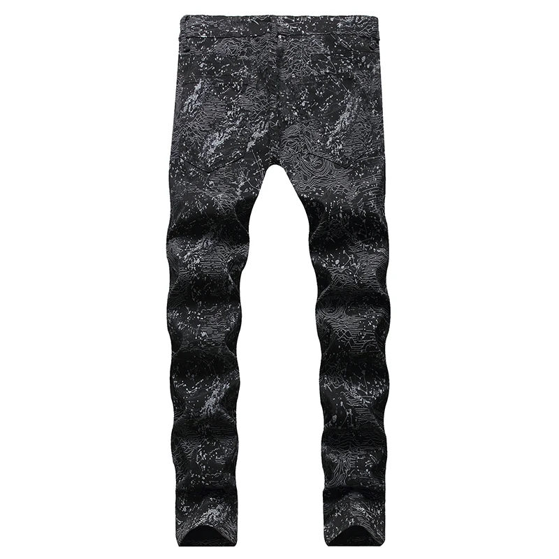 2023 New Fashion Spring Autumn Men's 3D Printed Jeans Pantalon Hombre Black Nightclubs Young Skinny Biker Denim Trousers