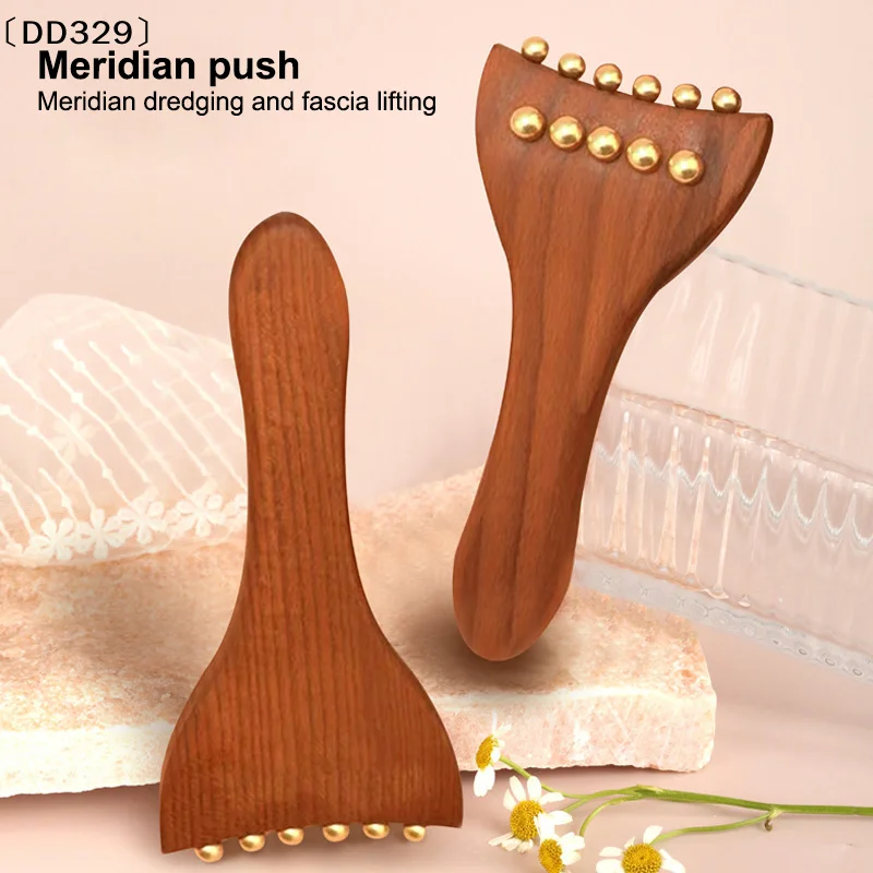 

Массажер для лица Gua Sha для лимфодренажа и расслабления триггерных точек, деревянный с латунными бусинами, инструмент для лифтинга лица [DD329]