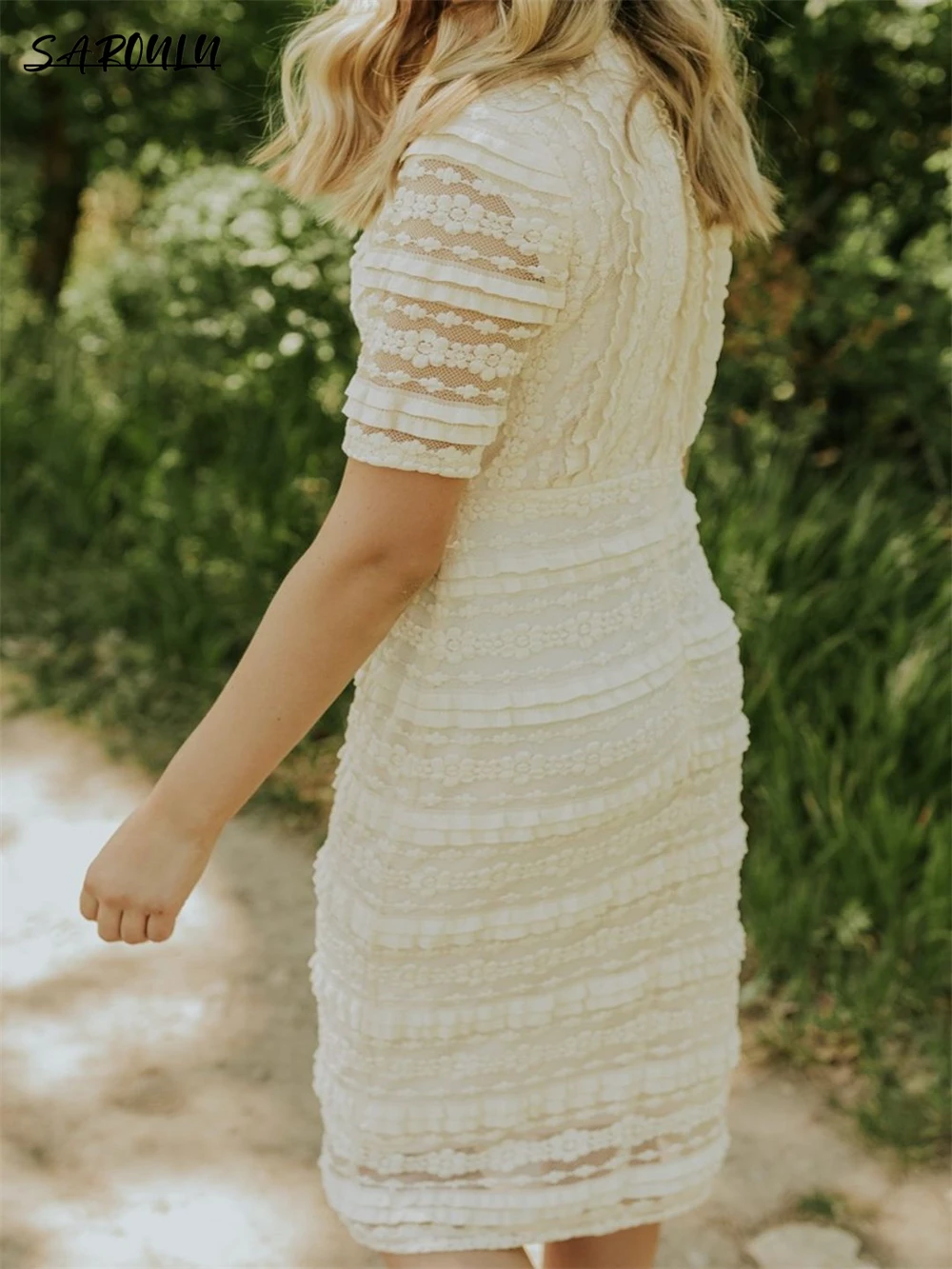 Pastrol-vestido bohemio De manga corta hasta la rodilla con apliques De encaje, vestido De fiesta De Cóctel, Vestidos románticos De Novia