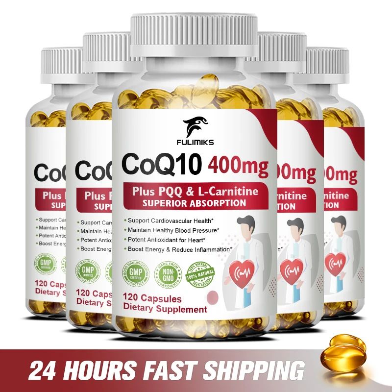 400mg CoQ10 Capsules (Ubiquinone)  with PQQ, Antioxidant Support for Brain, Heart, & Energy Health – Coenzyme Q10 Supplement