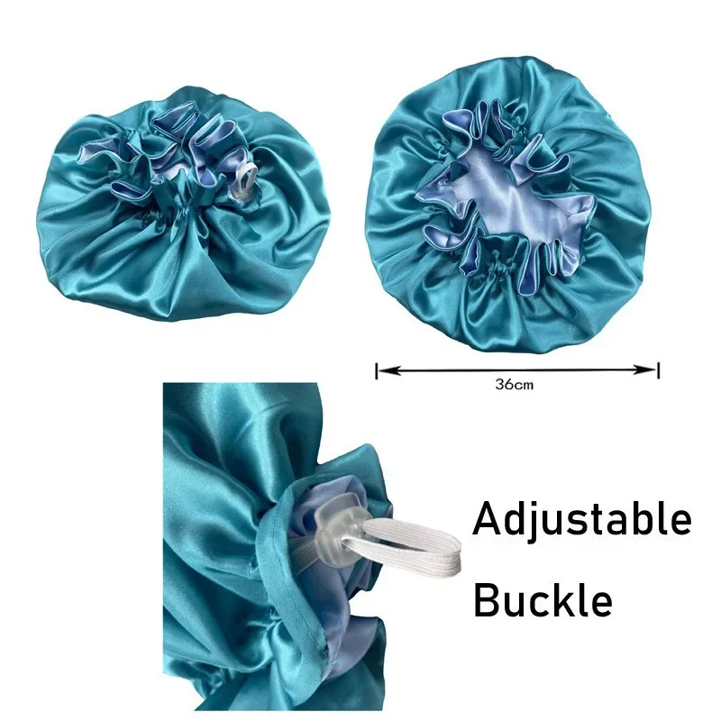 Adjustable Silk Sleeping Hair Bonnets Caps Hats Women Double Layer Reversible Satin Sleep Cap