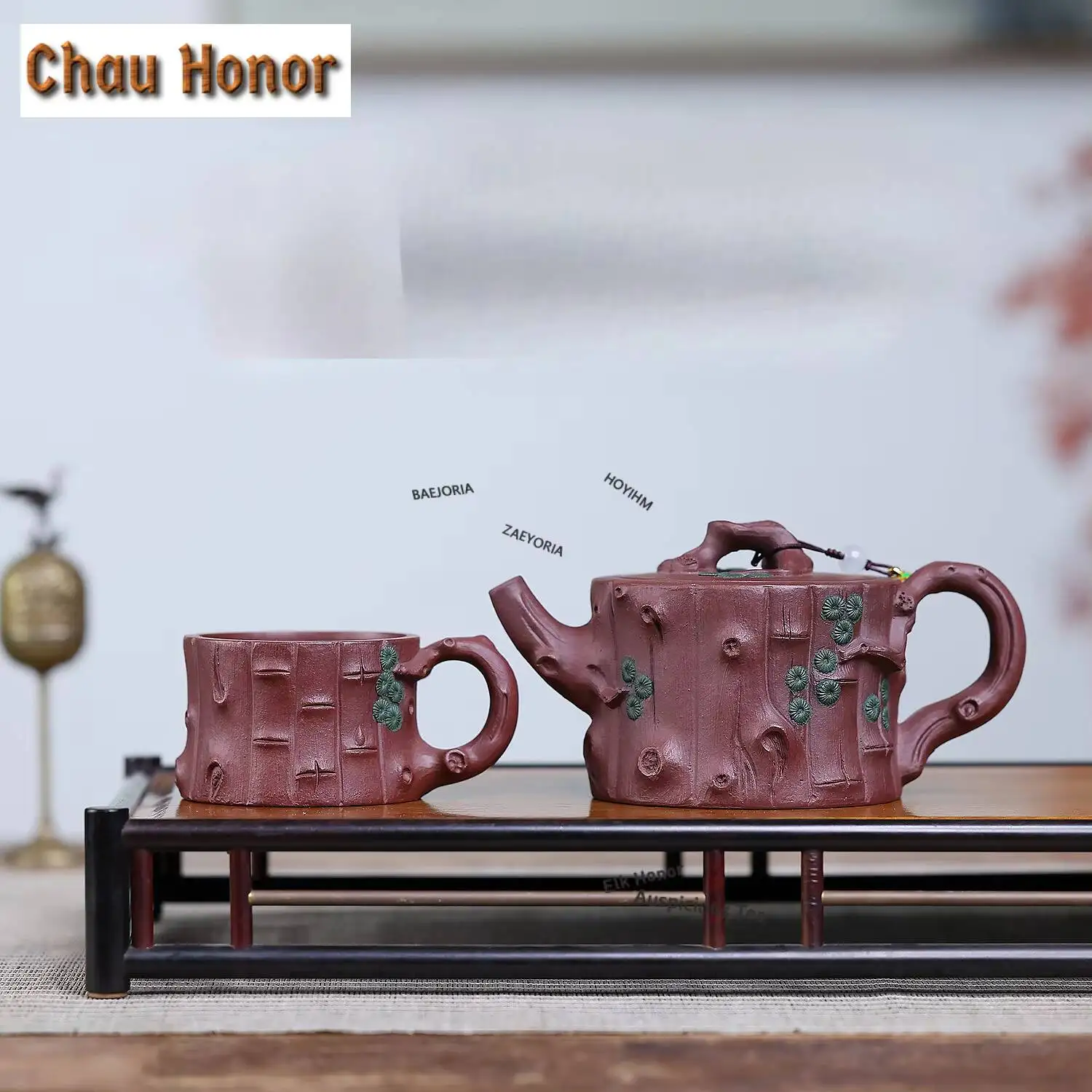 ZAEYORIA 260ml Bionic Yixing Purple Clay Teapots Handmade Plum Pile Pot Raw Ore Mud Kettle Zisha Vases Tea Set Cafes Collection