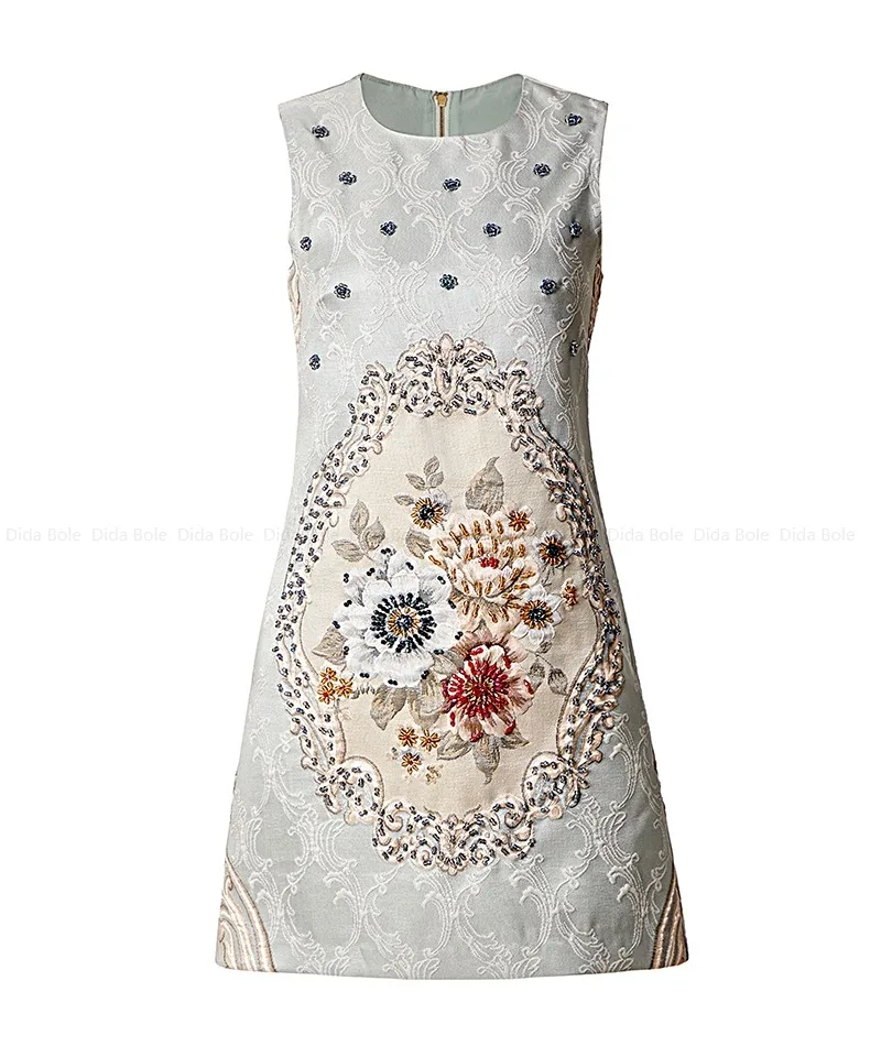 

Женское облегающее мини-платье без рукавов, подиумное модное Привлекательное платье с круглым вырезом, украшенное бисером, лето