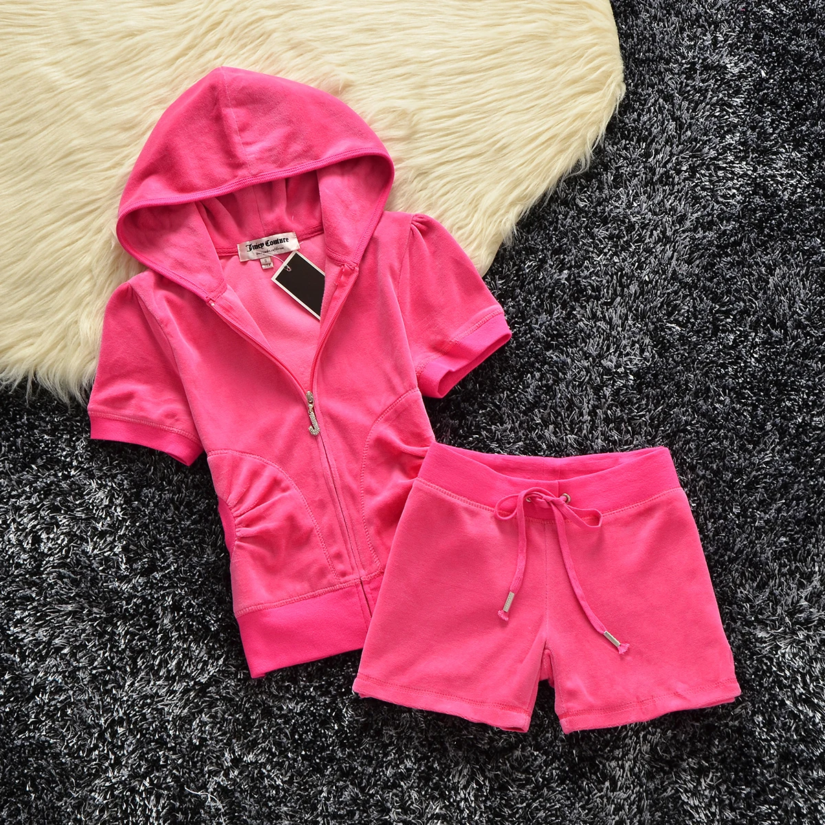 European And American Summer Short Sleeved Shorts Two-Piece Set Women'S Velvet Sportswear Casual Wear