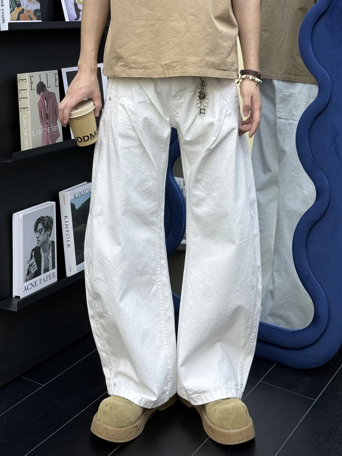 

Американские ретро Cleanfit плиссированные свободные широкие повседневные брюки для мужчин и женщин удобные свободные повседневные брюки с ножом