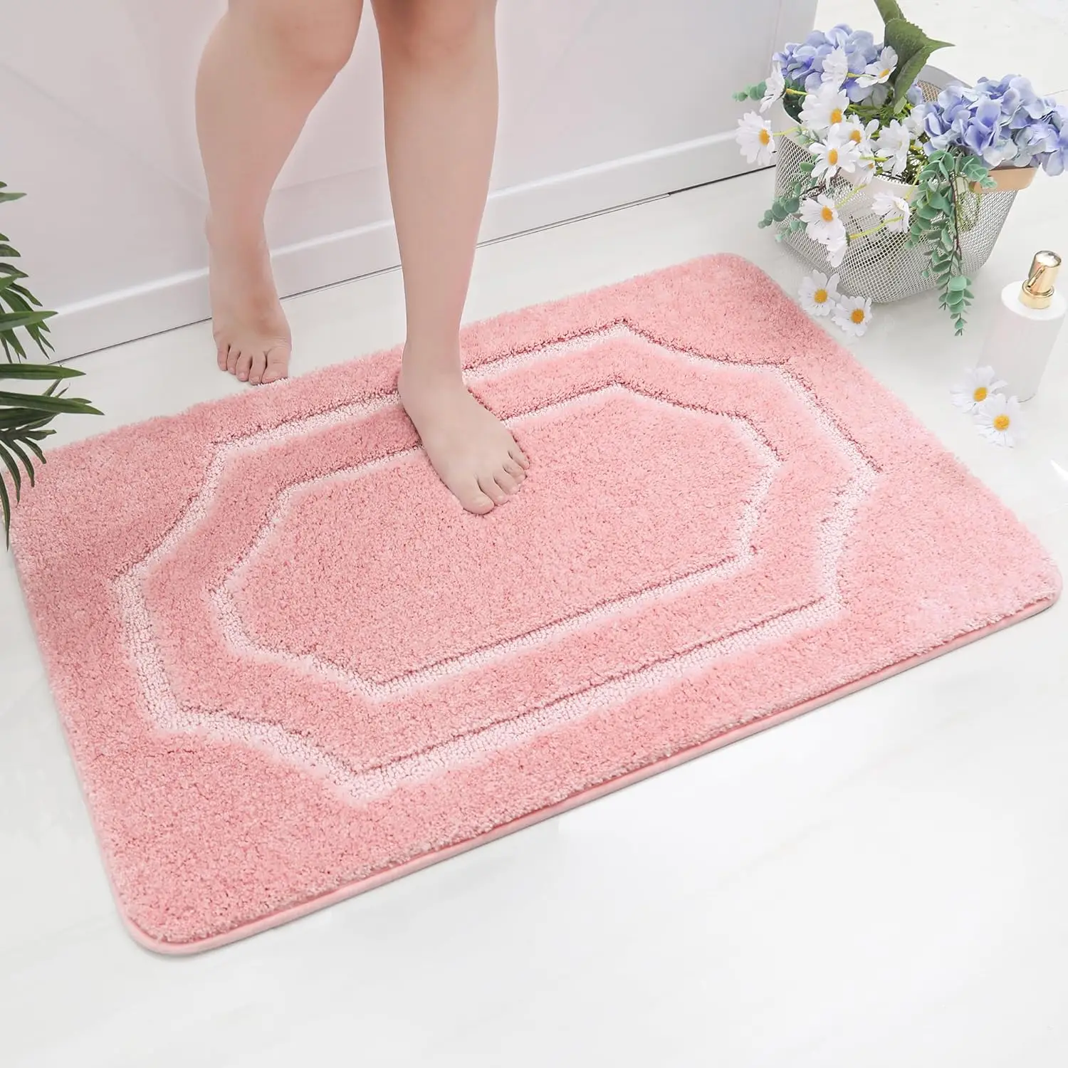 

Нескользящие коврики для ванной комнаты: мягкие и впитывающие, из полиэфирного микроволокна, розовые, машинная стирка
