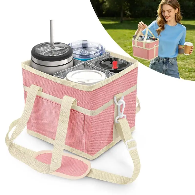 Waterproof Four-Cup Drink Carrier Drink Carrier Tote Bag Multi Compartments For Coffee Takeout Picnics Travel Use