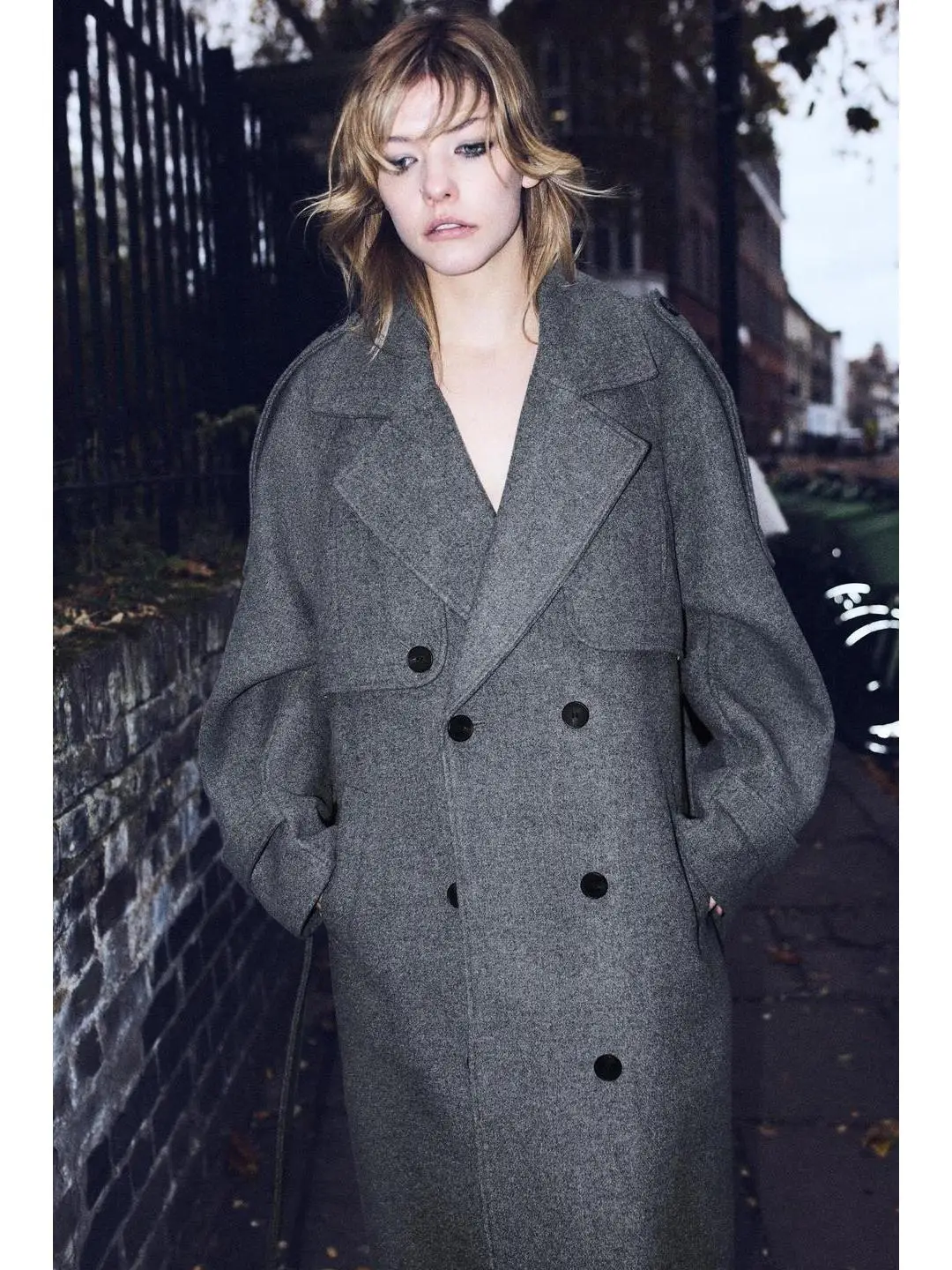 

Autumn Winter Long Double Breasted Coat with Belt Loop Design Classic Preppy Sle Women's Woolen Outerwear Coat 255892